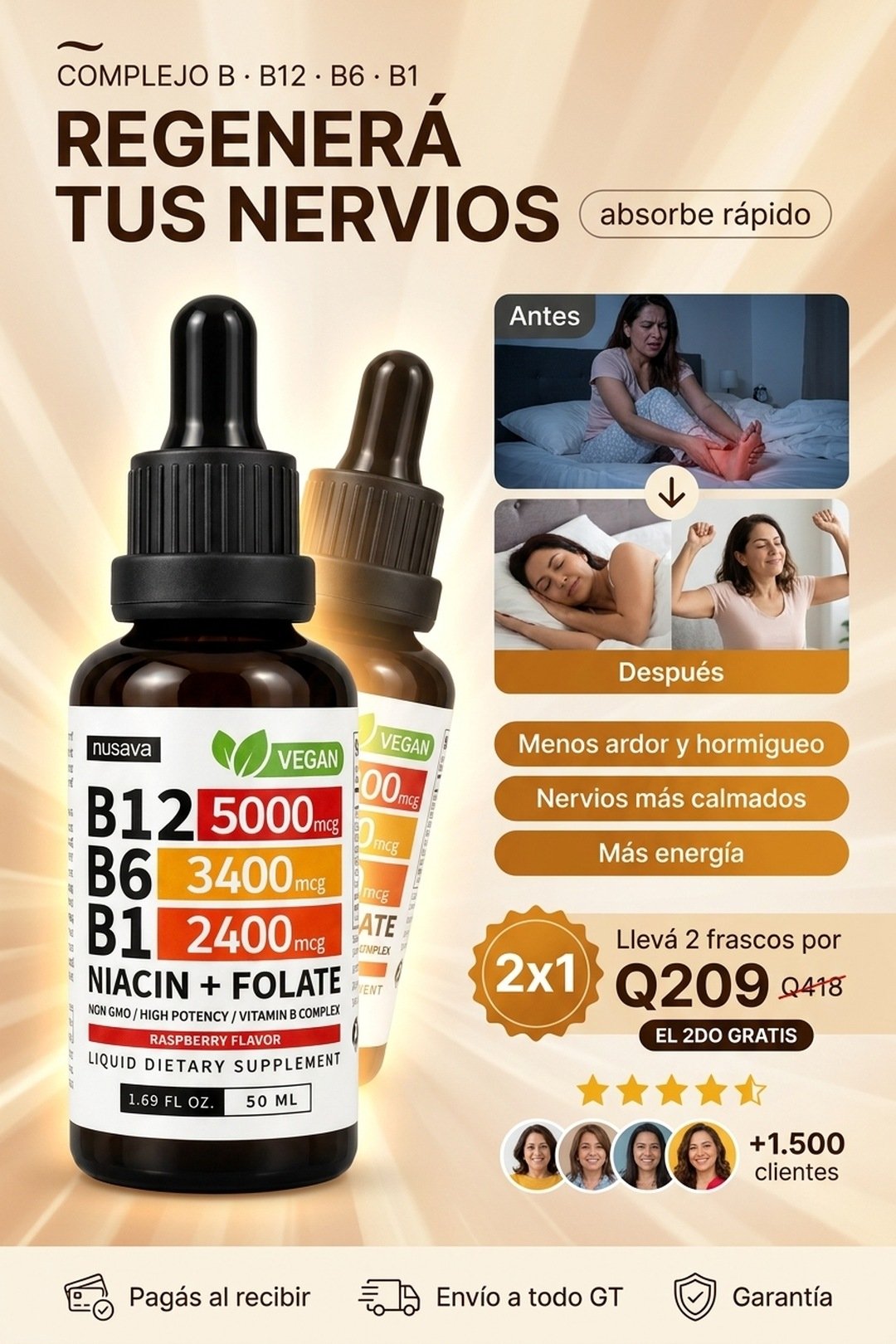 Nusava Vitamina B · complejo B líquido para la salud de tus nervios
