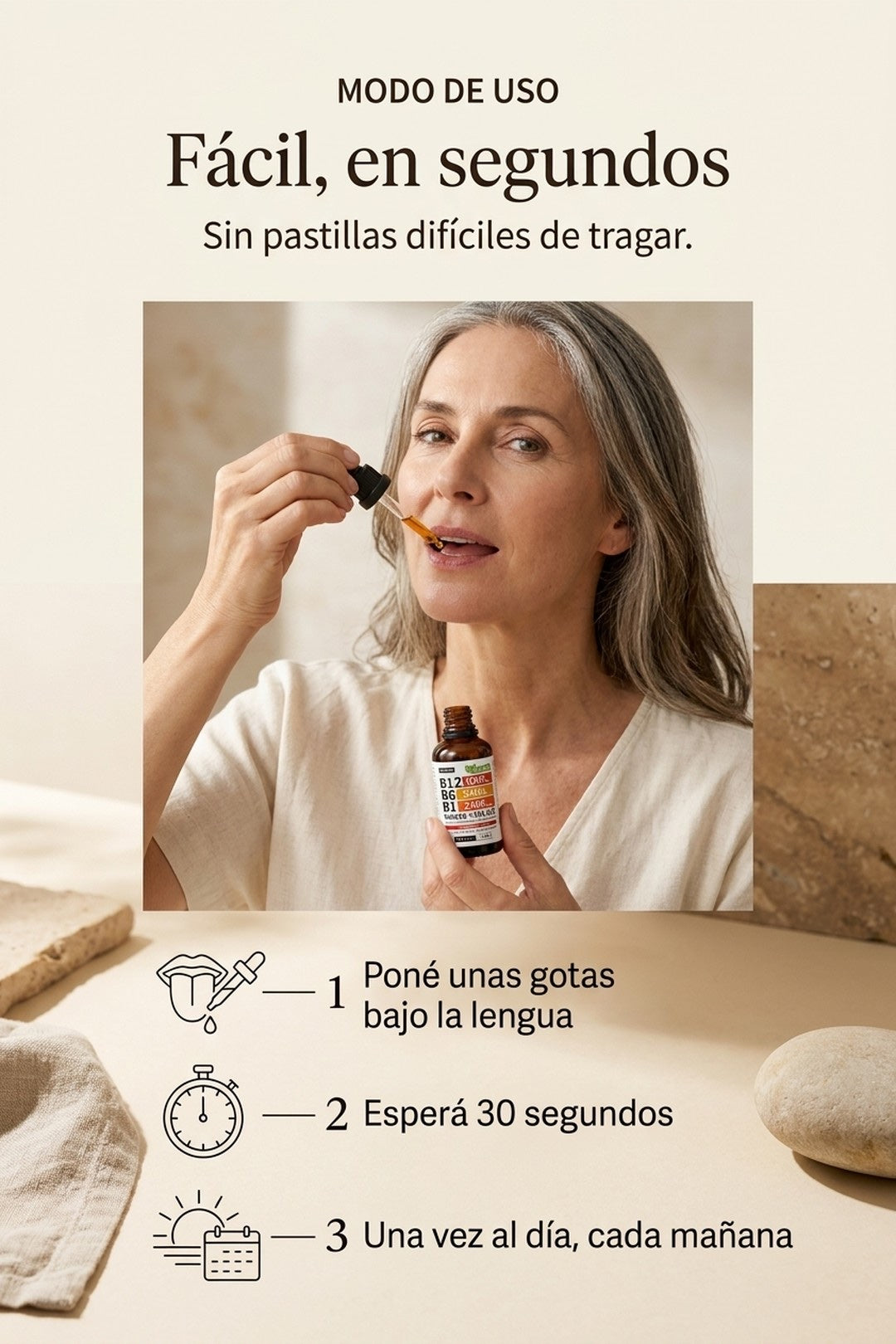 Modo de uso: unas gotas bajo la lengua, una vez al día