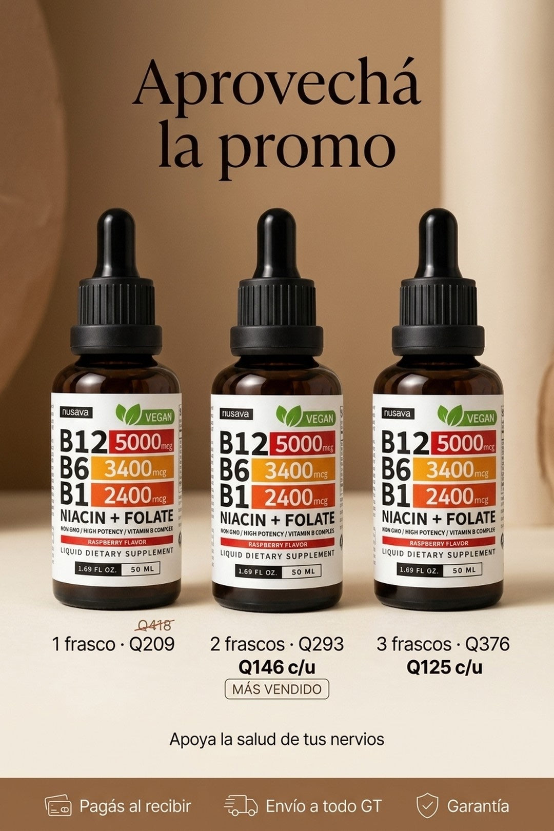 Oferta Nusava Vitamina B · 1, 2 o 3 frascos, pago contra entrega