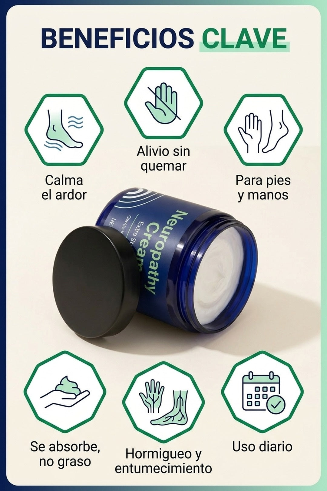Beneficios: calma el ardor, sin quemar, para pies y manos
