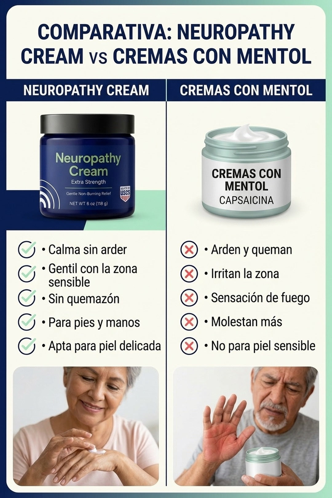Neuropathy Cream vs cremas con mentol que arden