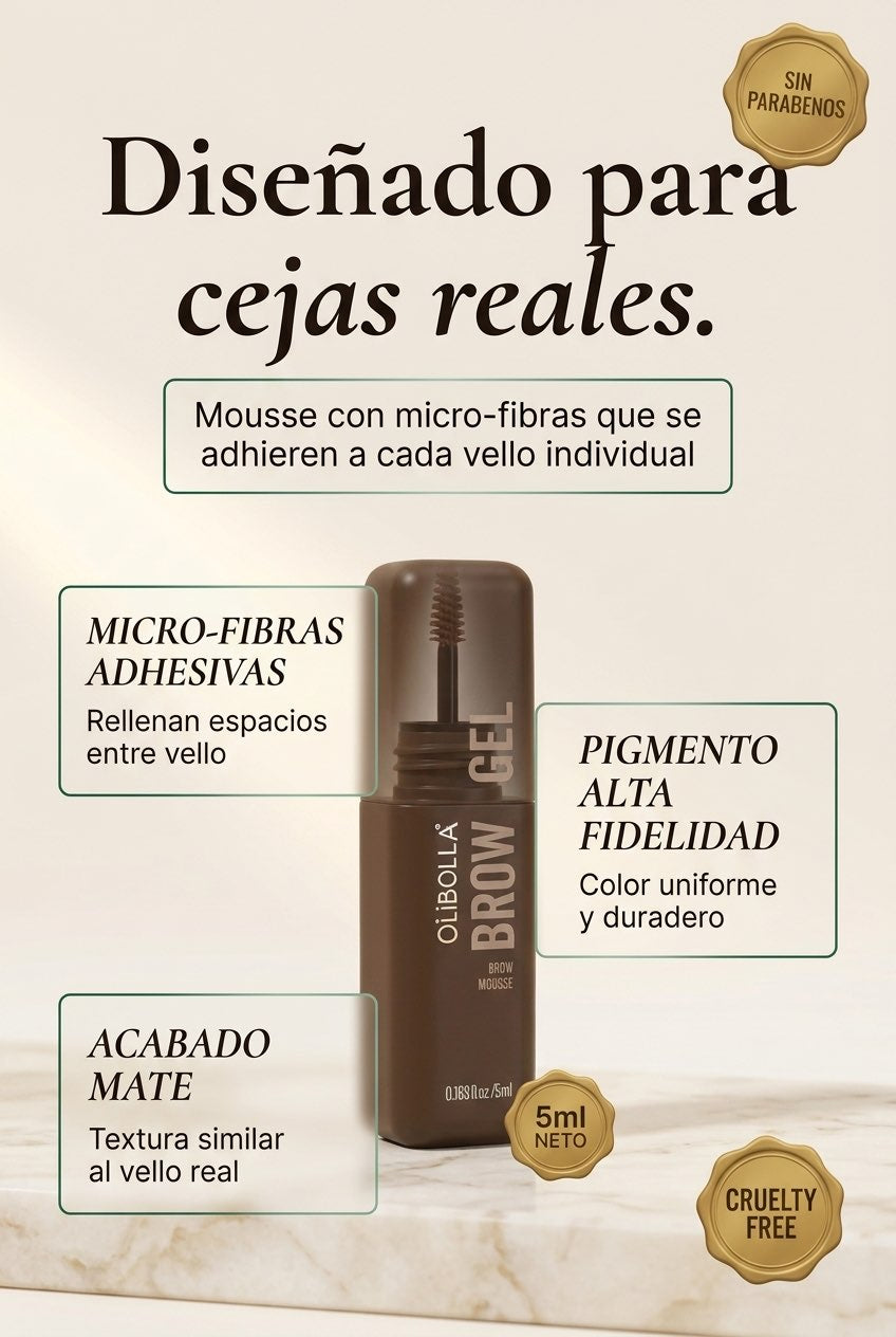 Diseñado para cejas reales: micro-fibras adhesivas + acabado mate