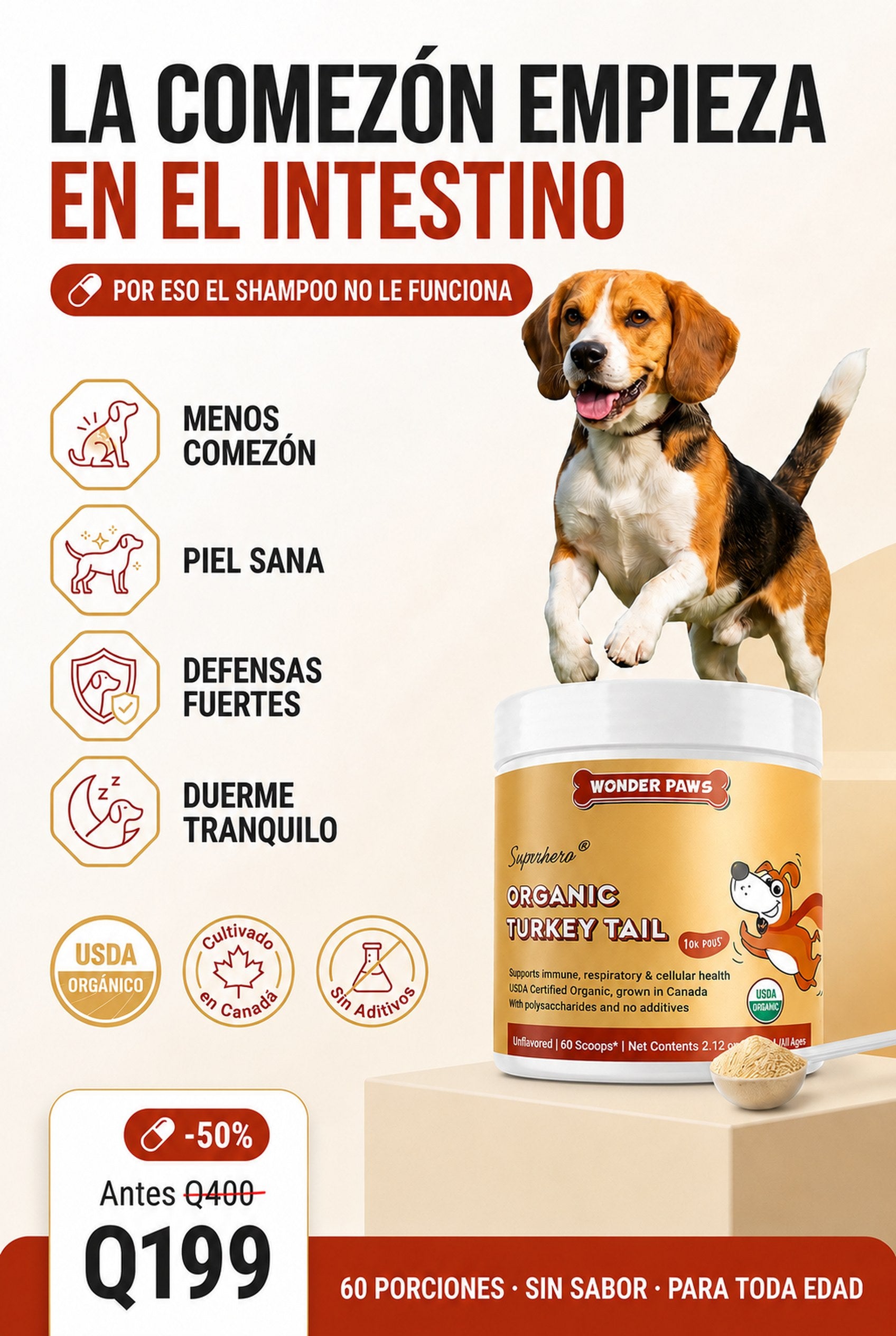 Organic Turkey Tail · la comezón de tu perro empieza en el intestino