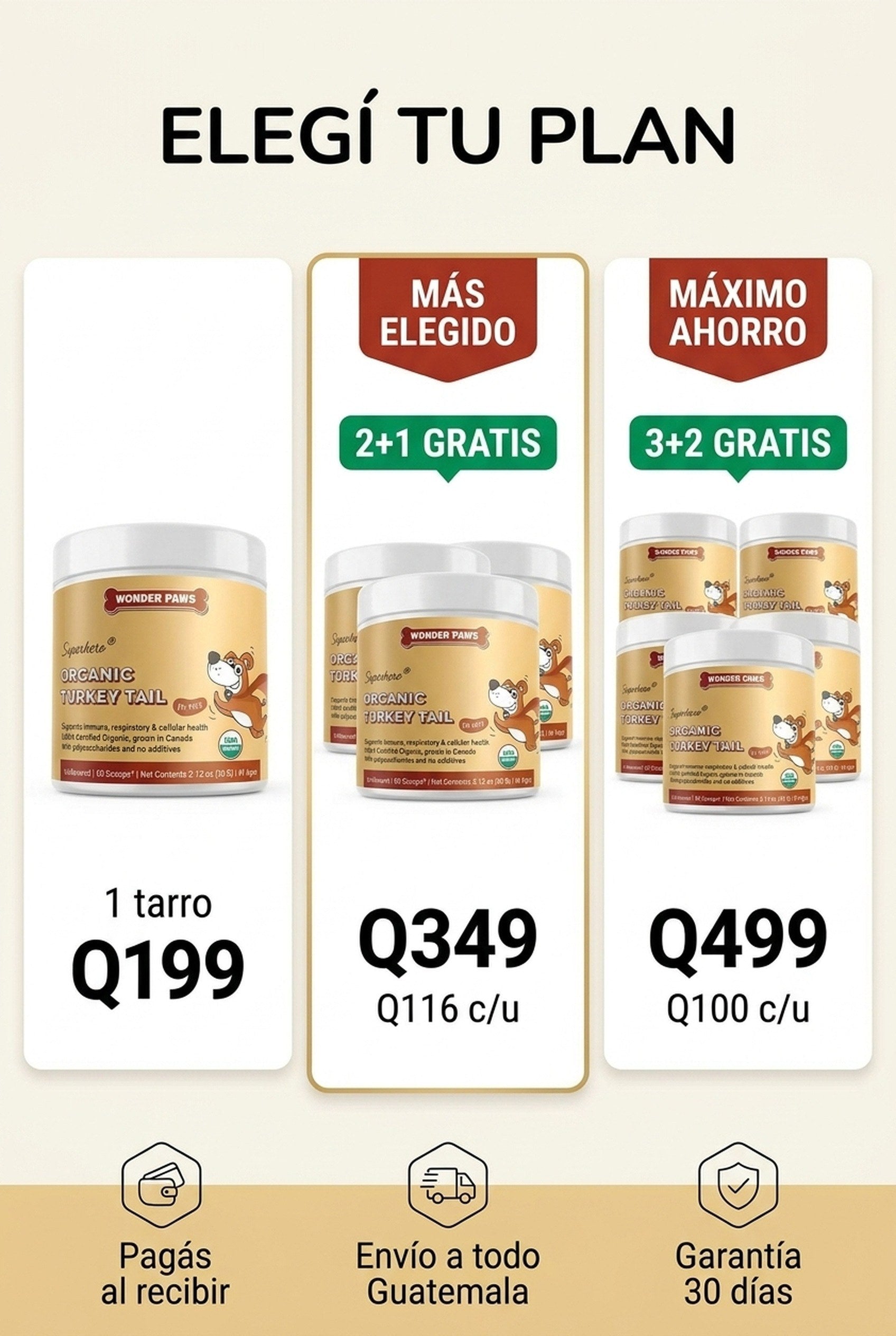 Oferta Organic Turkey Tail · 1 tarro, 2+1 o 3+2 gratis · contra entrega