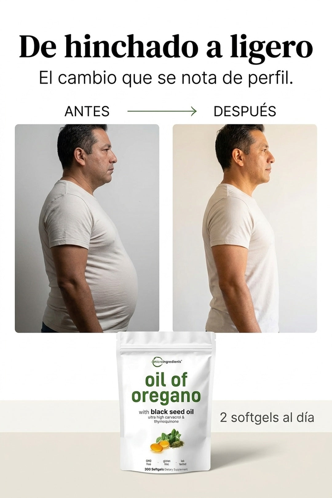 Antes y después: de hinchado a ligero