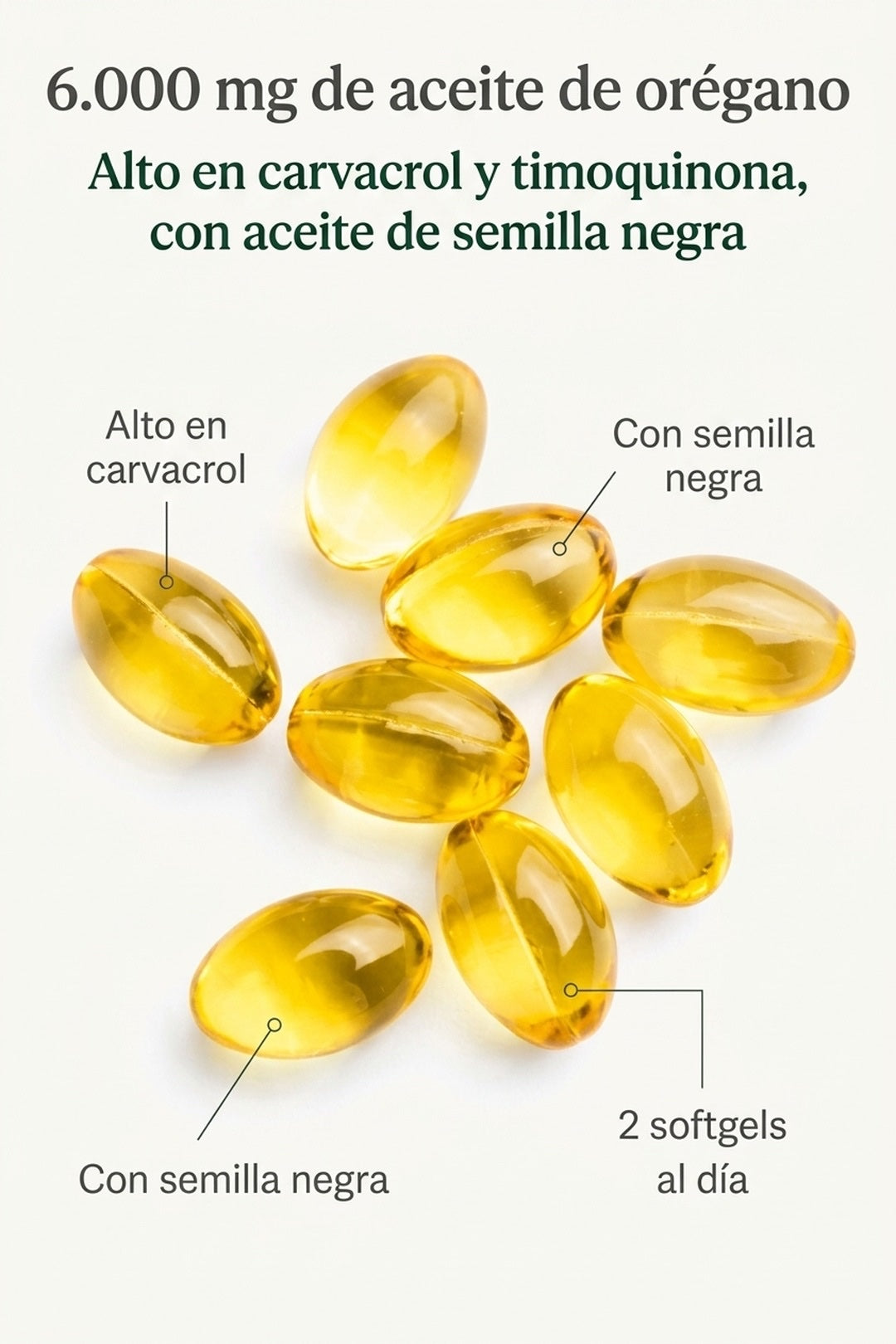6000 mg de aceite de orégano, alto en carvacrol y timoquinona