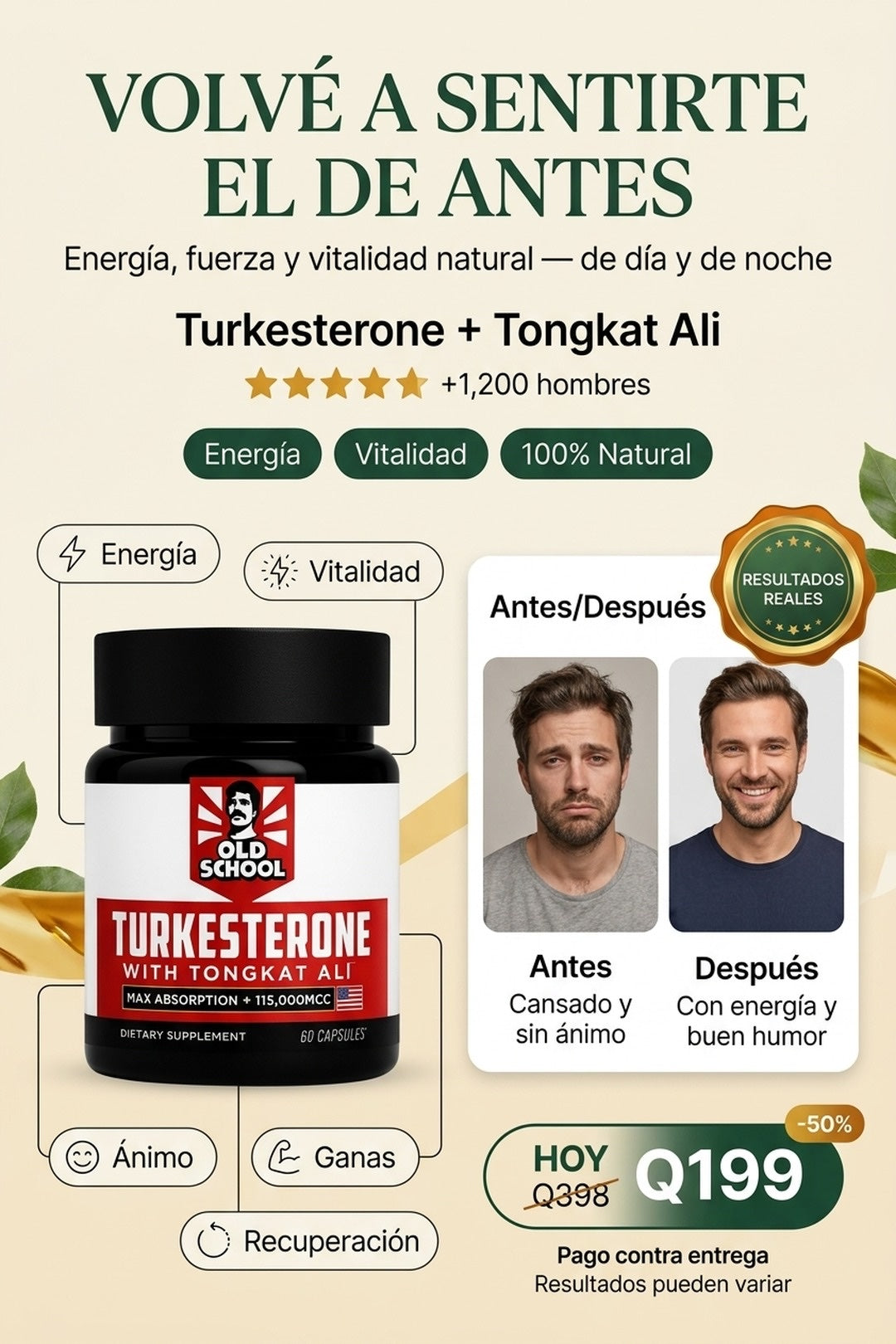Turkesterone con Tongkat Ali · energía, fuerza y vitalidad natural